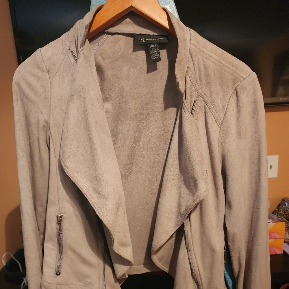 INC faux suede drape front bomber jacket